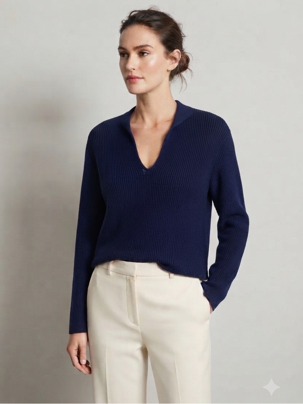VINCE V-Neck Collared Sweater M 21” p2p Blue $368 Retail NWT